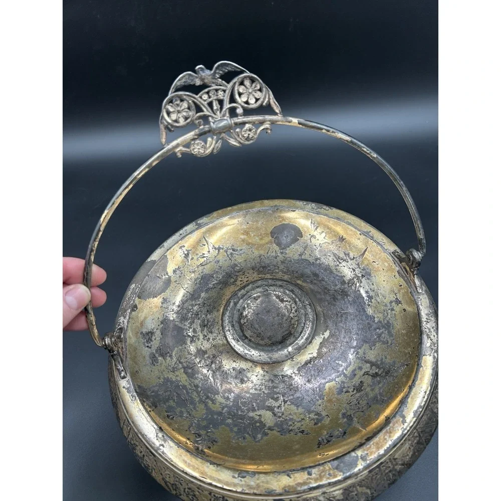 Antique Quadruple silver Plate 1850 Brides Basket Bird Design Trinket Basket